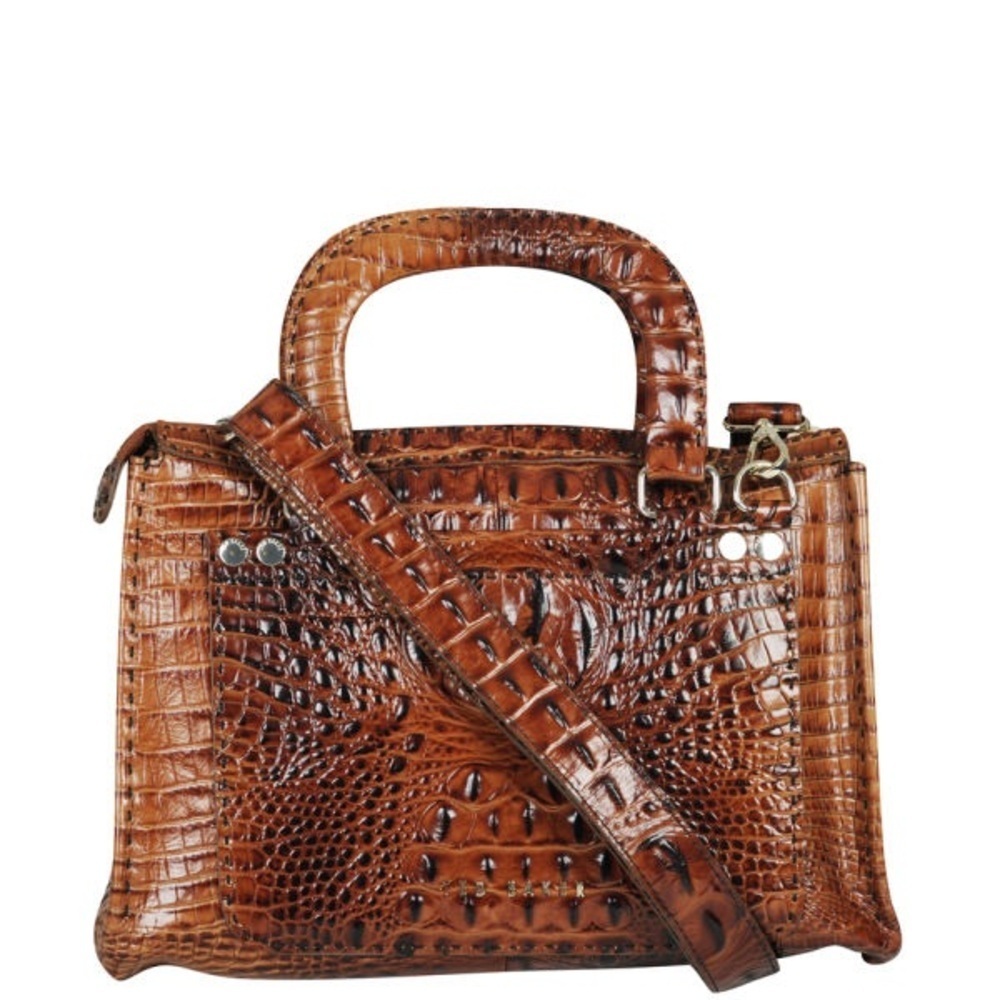 RARE Vintage Ted Baker Brown 100% Leather Crocodile Embossed Bag - Picture 3 of 16